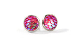 8mm Mermaid Colorful Stud Earrings on Silvertone Base